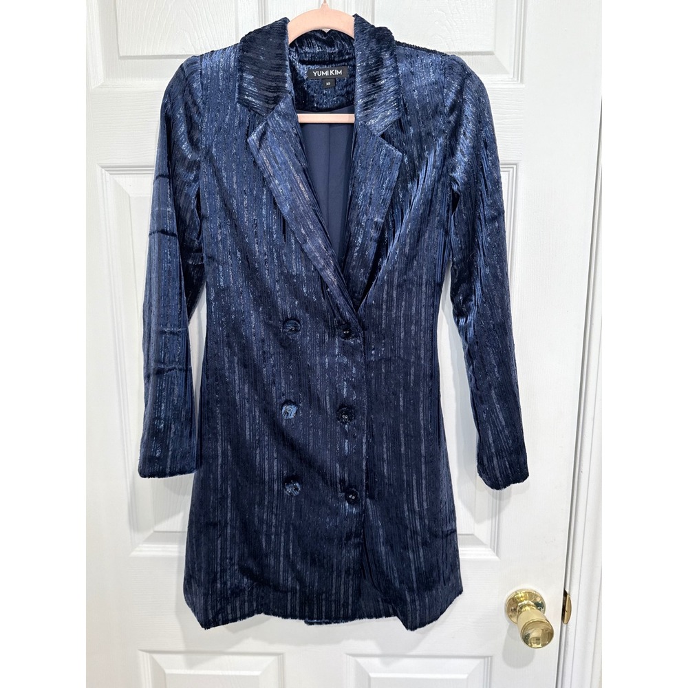 Yumi Kim Midnight Twinkle Suit Up Dress Navy Blue Metallic Blazer Mini XS